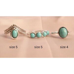Elegant Silver Turquoise Midi Knuckle Rings Set 3 Silvertone Alloy Sizes 4 & 5